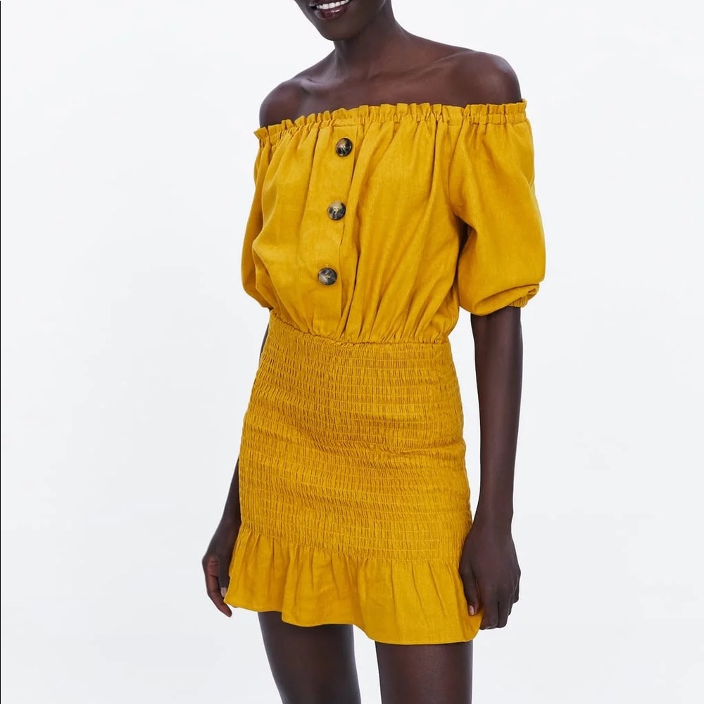 Zara Off-the-Shoulder Ruched Dress
